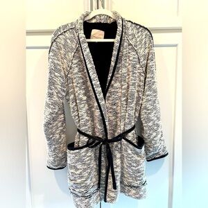 Rebecca Taylor Longline Tweed Sweater Jacket with Faux Leather Trim. Size 12.